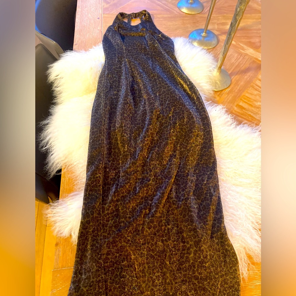 Rare Vintage Metallic NU-Mode Elegant Leopard Print Maxi formal dress in SZ 3/4!